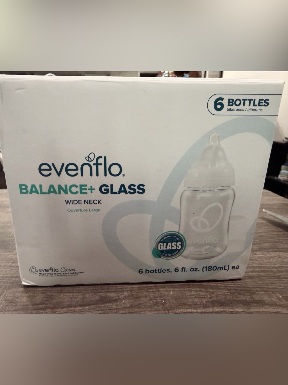Balance+ Glass Wide Neck Baby Bottles - Clear/White (6 Pack)